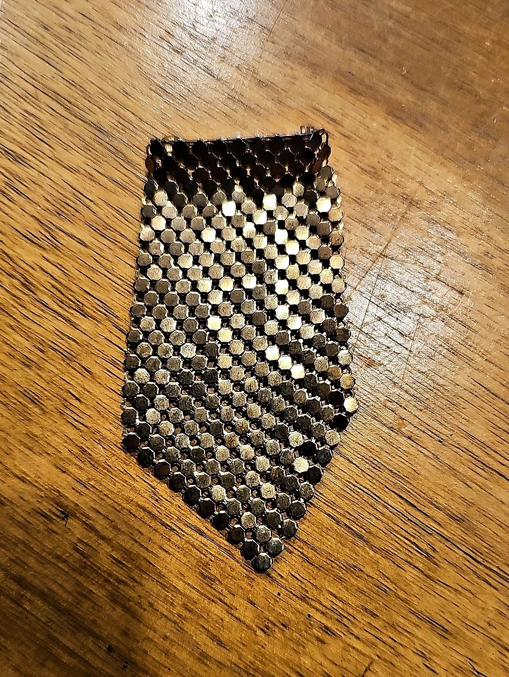 Vintage Mid-Century Gold Tone Liquid Metal Mesh Chevron Brooch Pin
